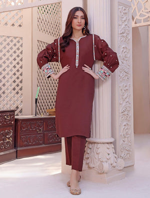 Khaddar Embroidered Shirt & Trousers RKHT-1514