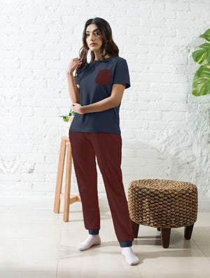 Ladies Burgundy/Navy Loungewear LW-006