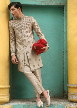 antique gold sherwani