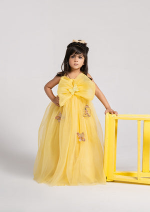 Yellow Bow Embellished Dress