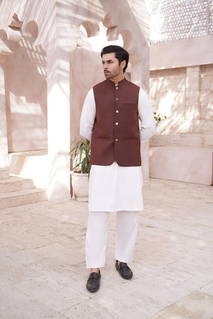 3 PC Shalwar suit-Brown on Offwhite