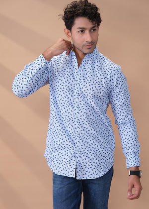 Blue Leaf Pattern Casual Shirt - Aruba Slim fit