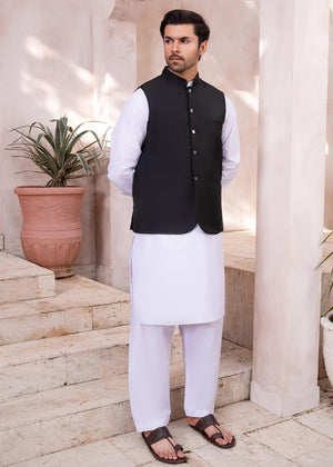 3 PC Shalwar suit-Black on White