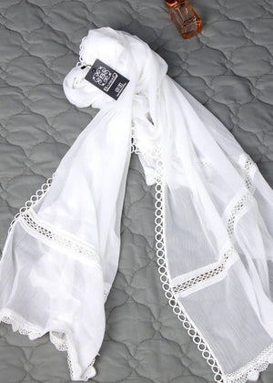 White Lace Detailing Chiffon Dupatta