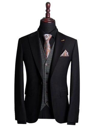 Black Three piece suit with contrast waistcoat