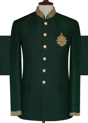 Green And Golden Silk Prince Coat OC017