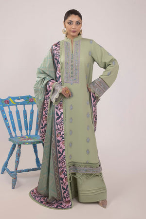 3PC Unstitched | Embroidered Lawn Suit | Tissue Silk Dupatta