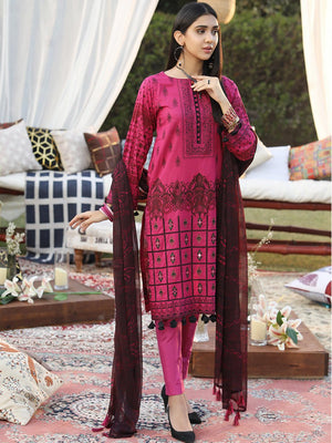 Unstitched 3pc Printed Embroidered Lawn Shirt with Printed Chiffon Dupatta & Dyed Cambric Trouser - Z'ure (WK-00701A)