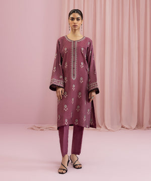 Womens Eid Pret Mauve Embroidered Cotton Silk Two Piece Suit