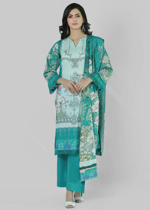Florence Teal 3 Piece Printed Unstitched Suit