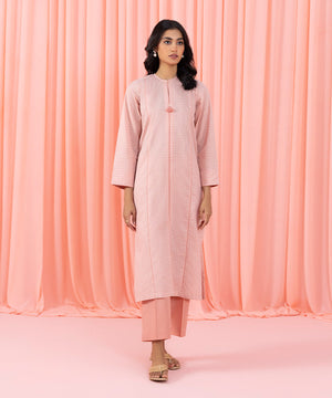 Womens Eid Pret Pink Yarn Dyed Cotton Two Piece Suit