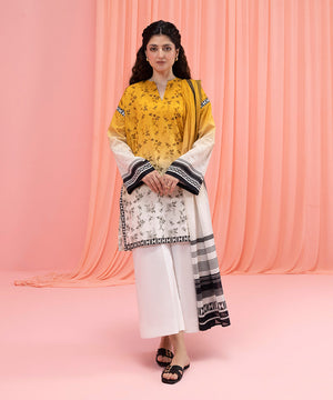 Womens Eid Pret Yellow Printed Lawn Two Piece Suit