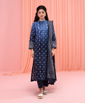 Womens Eid Pret Blue Printed Lawn Three Piece Suit