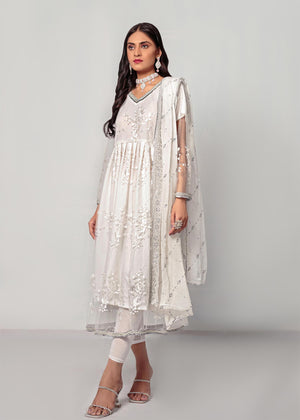 Decuir Shop - White Long Maxi embroidered net - DC-006