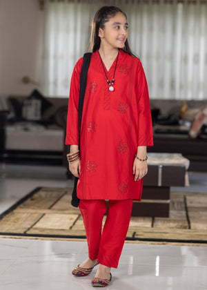 3 Piece - Red Embroidered Suit