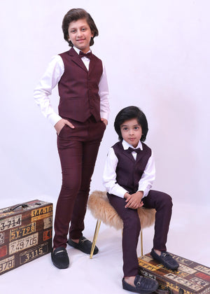 MAROON CHECK 4 PC SUIT