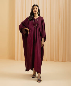 Womens Eid Pret Plum Embroidered Viscose Raw silk Shirt