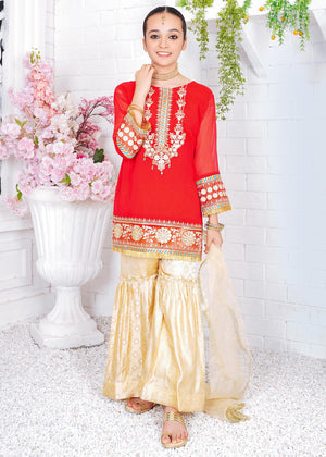 Red Embroidered Sharara
