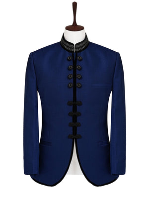 Royal Blue Self Emboss Loops Prince Coat OC002