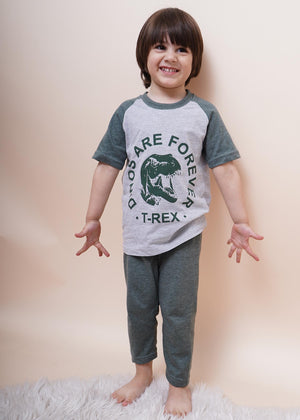 Oolaa Kids Raglan Half Sleeves Pajama Set Dino Green