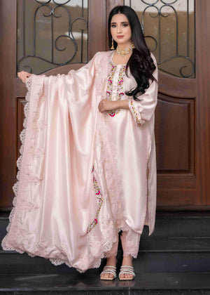 Soft pink pure raw silk outfit