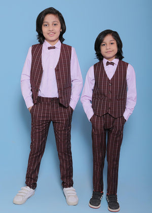 MAROON CHECK 2 PC SUIT PACK OF 4