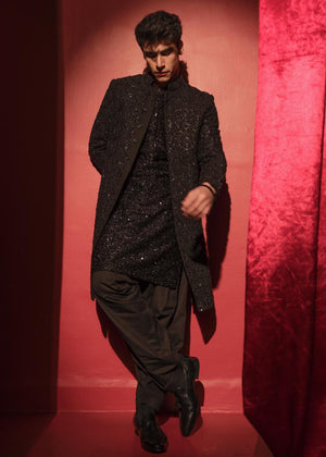 Sherwani Paired with a Sequined Kurta and Patiala Shalwar - GR0060