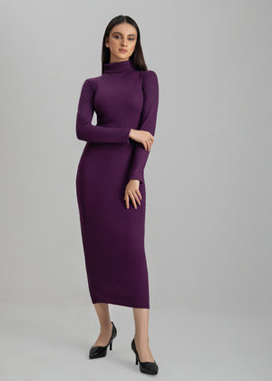 Decuirshop - High Neck Bodycon Dress purple color
