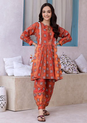 2 Pieces Mahroon Printed Suit