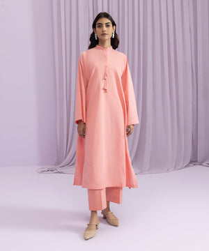 Womens Eid Pret Pink Yarn Dyed Cotton Two Piece Suit