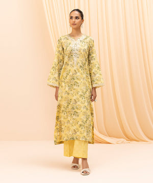 Womens Eid Pret Yellow Embroidered Lawn Two Piece Suit