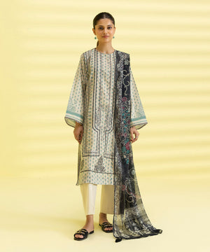 Womens Eid Pret Beige Embroidered Lawn Two Piece Suit