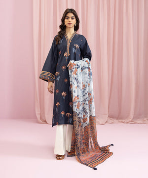 Womens Eid Pret Blue Embroidered Self Jacquard Two Piece Suit