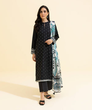 2 Piece - Embroidered Cotton Satin Suit