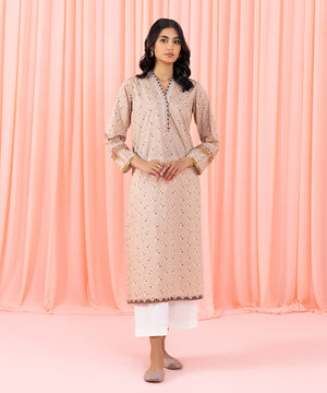 Womens Eid Pret Beige Embroidered Lawn Shirt