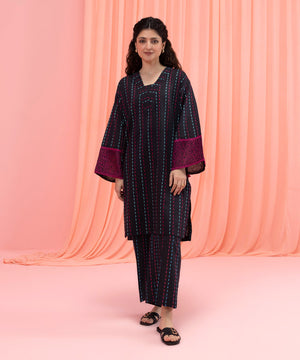 Womens Eid Pret Navy Embroidered Lawn Shirt