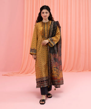 Womens Eid Pret Yellow Embroidered Lawn Shirt