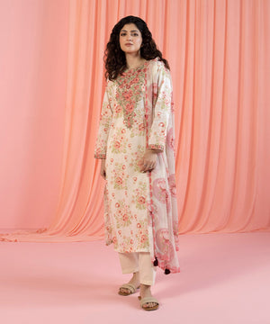 Womens Eid Pret Off White Embroidered Lawn Three Piece Suit