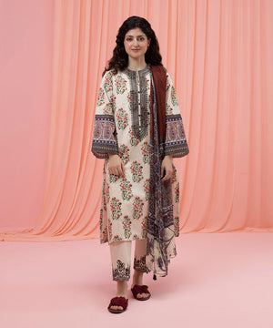 Womens Eid Pret Off White Embroidered Cambric Three Piece Suit