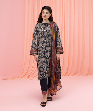 Womens Eid Pret Black Printed Lawn Three Piece Suit