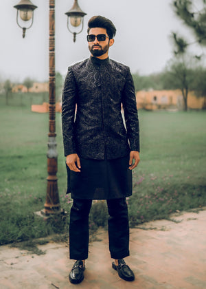IQ Mens Wear by Sana Suiting - Black sequin  - IQ BS A5