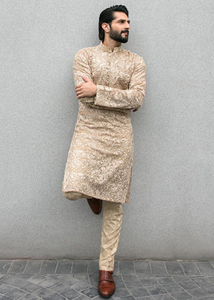 Hand Embroidered Kurta paired with Raw Silk Trousers - GR0050