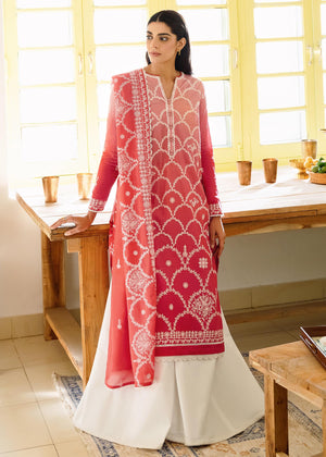 SCALLOPED FLOW-3PC EMBROIDERED LAWN SUIT