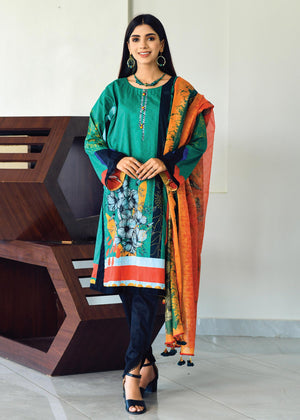 Bareeq Outfits - Bareeq Ladies Casual Wear Dark Green Printed With Masoori Dupatta 2 pcs
