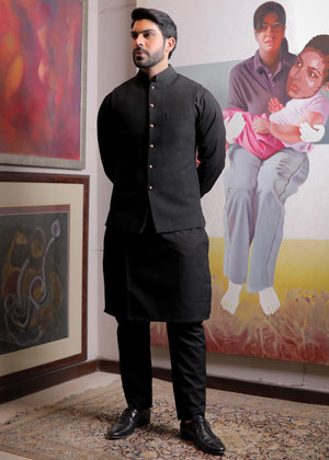 Khaddar Prince Coat Paired with Kurta and Straight Pants - GR0036
