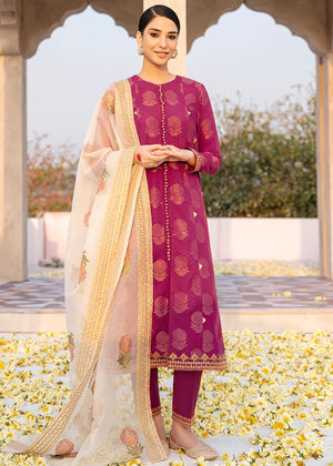 CRIMSON BLOOM-3PC COTTON JACQUARD SUIT