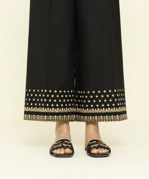 Womens Eid Pret Black Embroidered Cambric Trousers