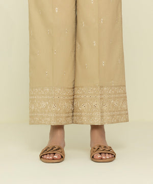 Womens Eid Pret Beige Embroidered Cambric Trousers