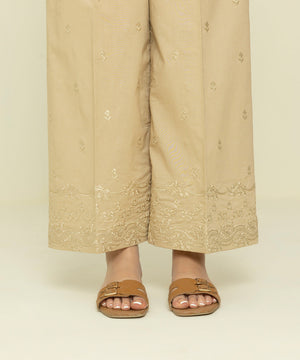 Womens Eid Pret Beige Embroidered Cambric Trousers