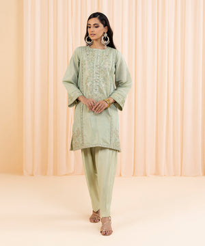 Womens Eid Pret Light Green Embroidered Masoori Two Piece Suit